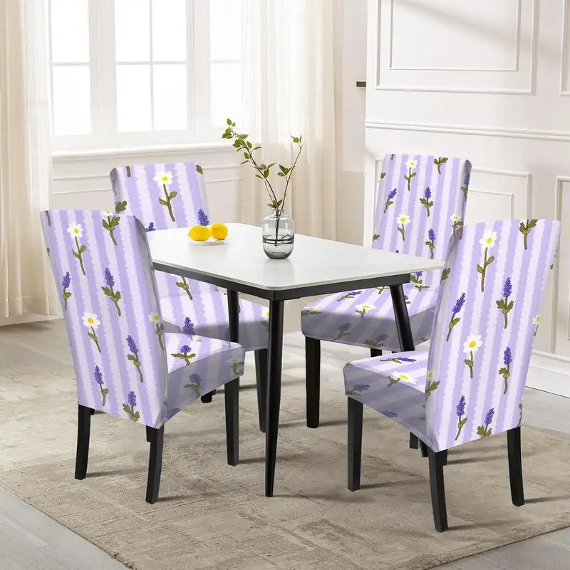 Stretch dining chair cover with floral white daisies and purple lavender pattern for hotel banquet home decoration
Stretch dining chair cover with floral white daisies and purple lavender pattern for hotel banquet home decoration