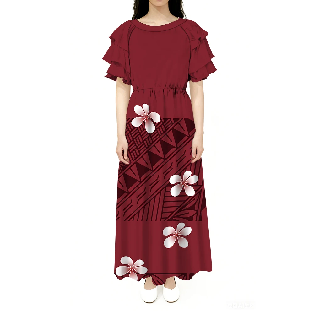 Summer Soft Fabric Lotus Leaf Sleeves Round Neck Long Cinched Waist Design Elegant Women'S Dress Custom-Made In Polynesia
Summer Soft Fabric Lotus Leaf Sleeves Round Neck Long Cinched Waist Design Elegant Women'S Dress Custom-Made In Polynesia