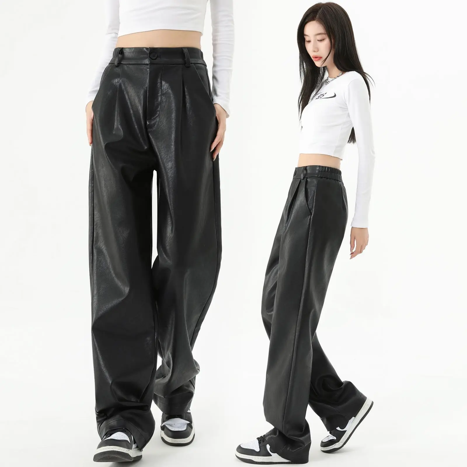 PU Leather Straight Pants Office Lady Black High Waist Loose Fall 2023 Full Length Pants Women Trousers 9907
PU Leather Straight Pants Office Lady Black High Waist Loose Fall 2023 Full Length Pants Women Trousers 9907