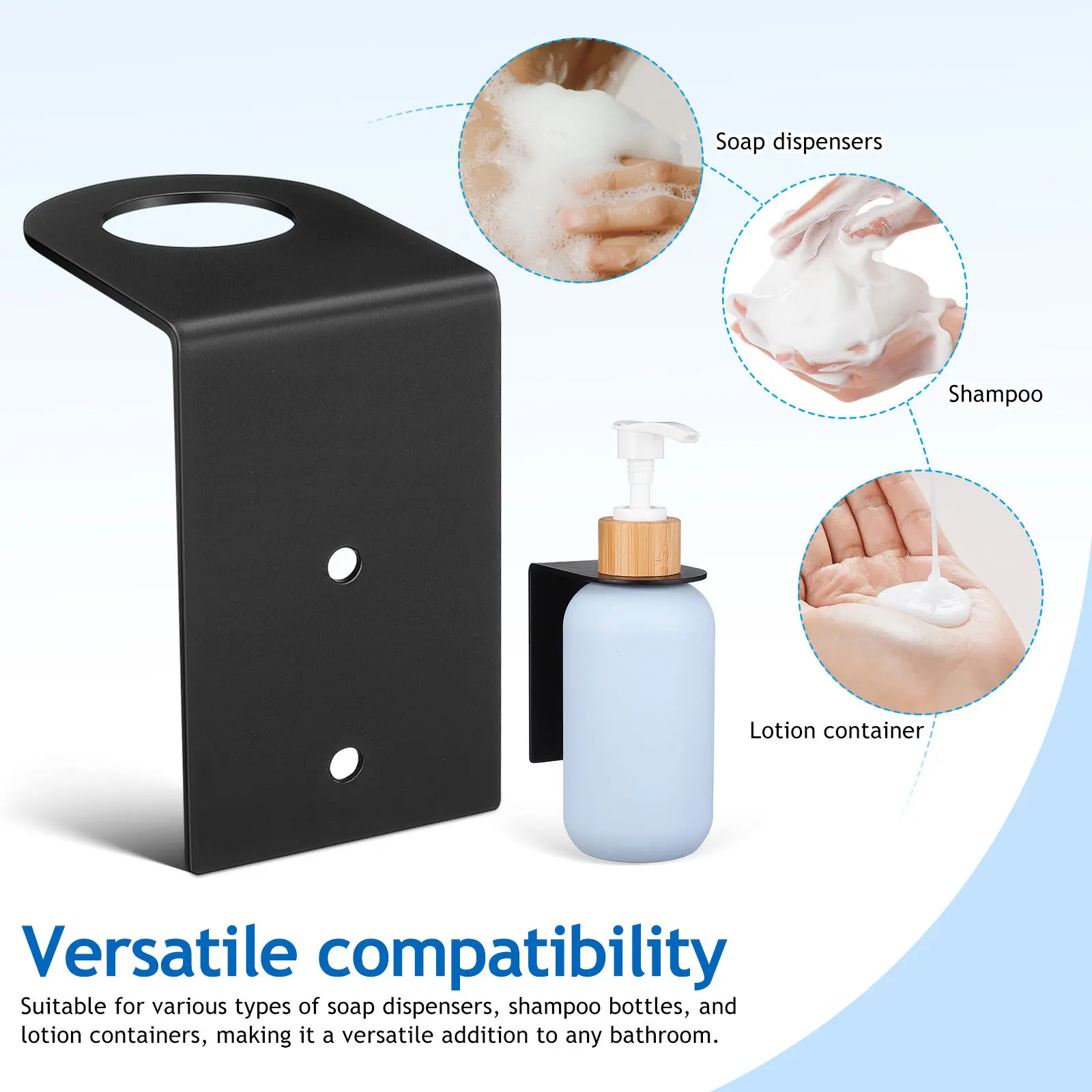 Soap Bottle Dispenser Holder Bathroom Wall Mount Lotion Bracket Stainless Steel Pump Bottle Hanging Jar Rack Shampoo Stand Shelf
Soap Bottle Dispenser Holder Bathroom Wall Mount Lotion Bracket Stainless Steel Pump Bottle Hanging Jar Rack Shampoo Stand Shelf