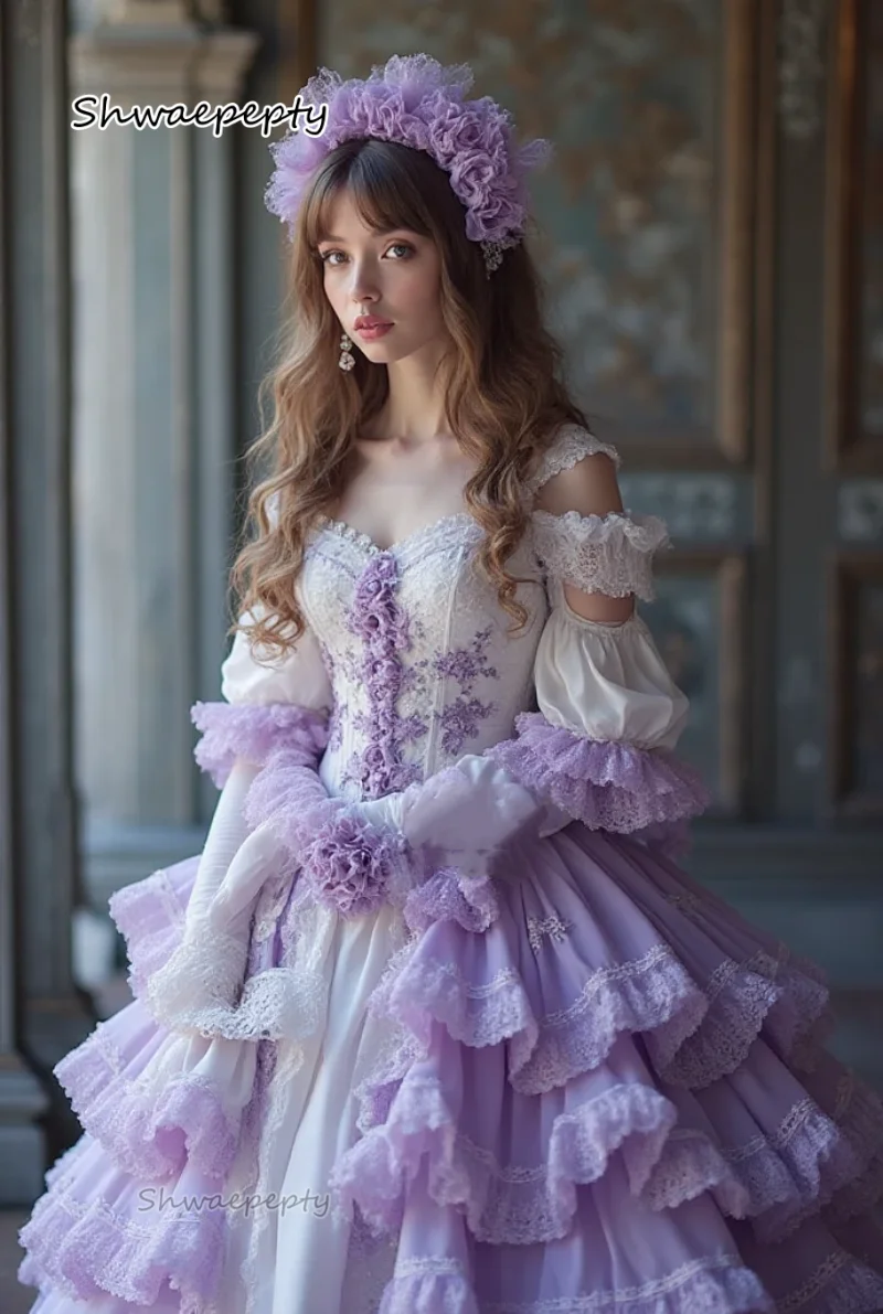 Romantic Lolita Prom Dress Ruffles Half Sleeves Lilac And White Birthday Party Gown Lace Appliques Half Sleeves Customized
Romantic Lolita Prom Dress Ruffles Half Sleeves Lilac And White Birthday Party Gown Lace Appliques Half Sleeves Customized