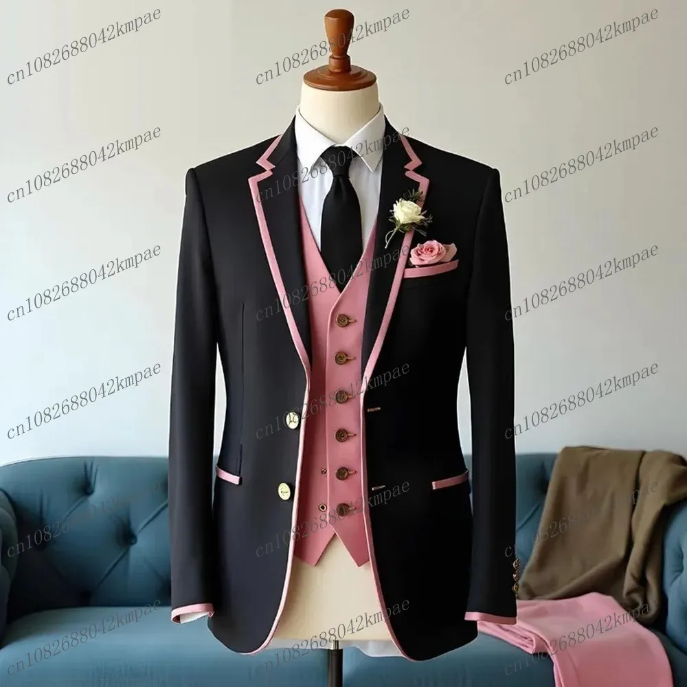 Черный и розовый формальный мужской костюм для жениха, жениха, свадебной вечеринки, выпускного вечера, деловые мужские смокинги, комплект из трех предметов, пиджак, жилет, брюки
Черный и розовый формальный мужской костюм для жениха, жениха, свадебной вечеринки, выпускного вечера, деловые мужские смокинги, комплект из трех предметов, пиджак, жилет, брюки