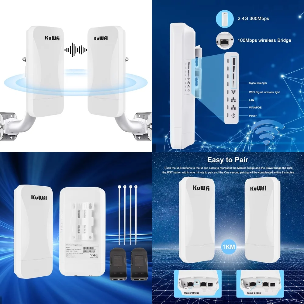 Hot Selling WiFi Bridge 300Mbps Outdoor Long Range Wireless Extender for KuWFi 1km Point to Point IP65 Waterproof for Outdoor
Hot Selling WiFi Bridge 300Mbps Outdoor Long Range Wireless Extender for KuWFi 1km Point to Point IP65 Waterproof for Outdoor