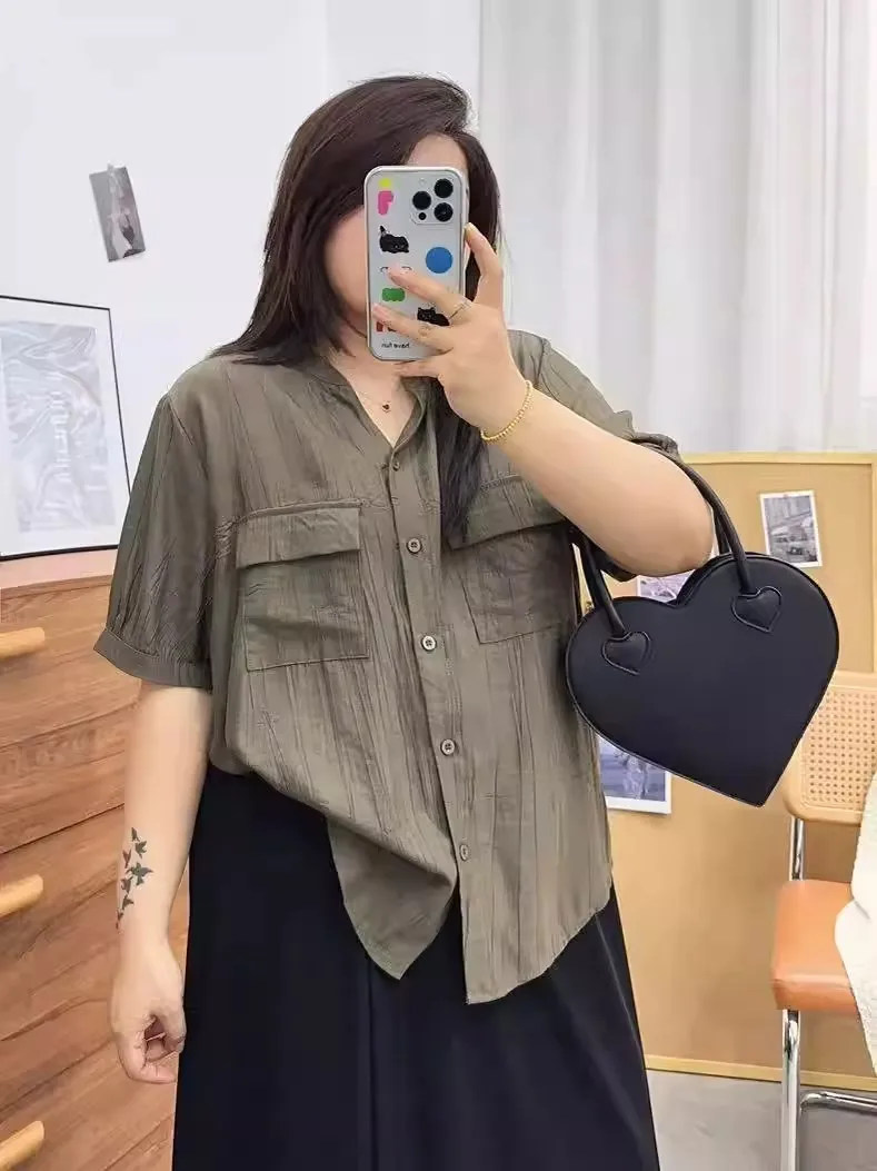 plus Size Vintage Short Sleeve Shirt Women Summer Loose Slimming Lightweight Versatile Personality Top Large Size Fashionable
plus Size Vintage Short Sleeve Shirt Women Summer Loose Slimming Lightweight Versatile Personality Top Large Size Fashionable