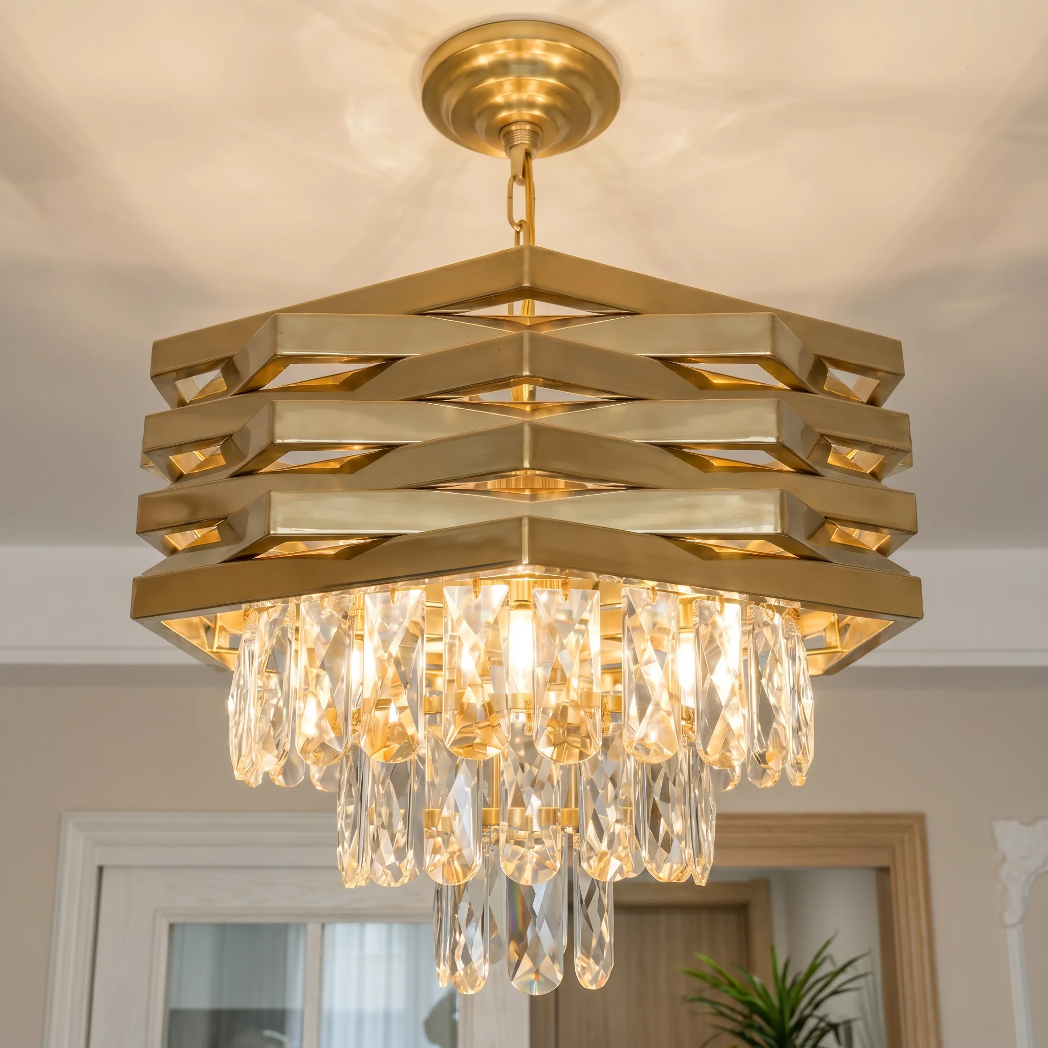 Modern Gold Hexagonal Crystal Chandelier, K9 Crystal Adjustable Chain Light Fixture for Dining Room Living Room Kitchen Island
Modern Gold Hexagonal Crystal Chandelier, K9 Crystal Adjustable Chain Light Fixture for Dining Room Living Room Kitchen Island