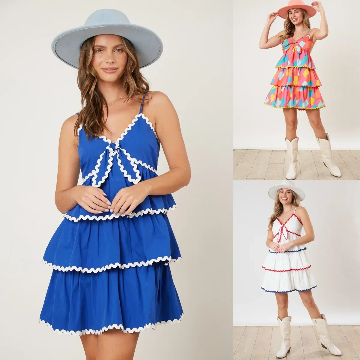 2024 European and American spring and summer new sweet and fresh wave trim suspender lace splicing short dress
2024 European and American spring and summer new sweet and fresh wave trim suspender lace splicing short dress