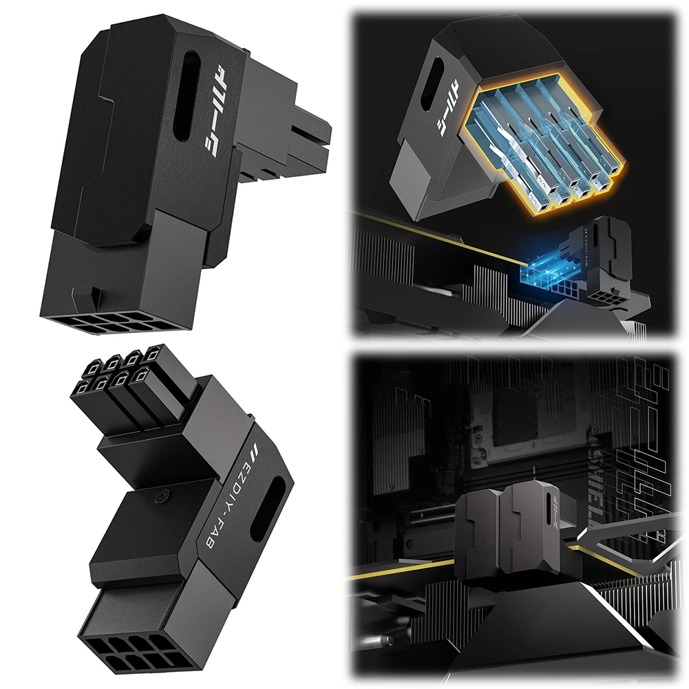 8-Pin PCIe GPU Power Adapter 90-Degree Angled Connector Power Adapters Head Power Interfaces Steering Head for Desktops Graphics
8-Pin PCIe GPU Power Adapter 90-Degree Angled Connector Power Adapters Head Power Interfaces Steering Head for Desktops Graphics