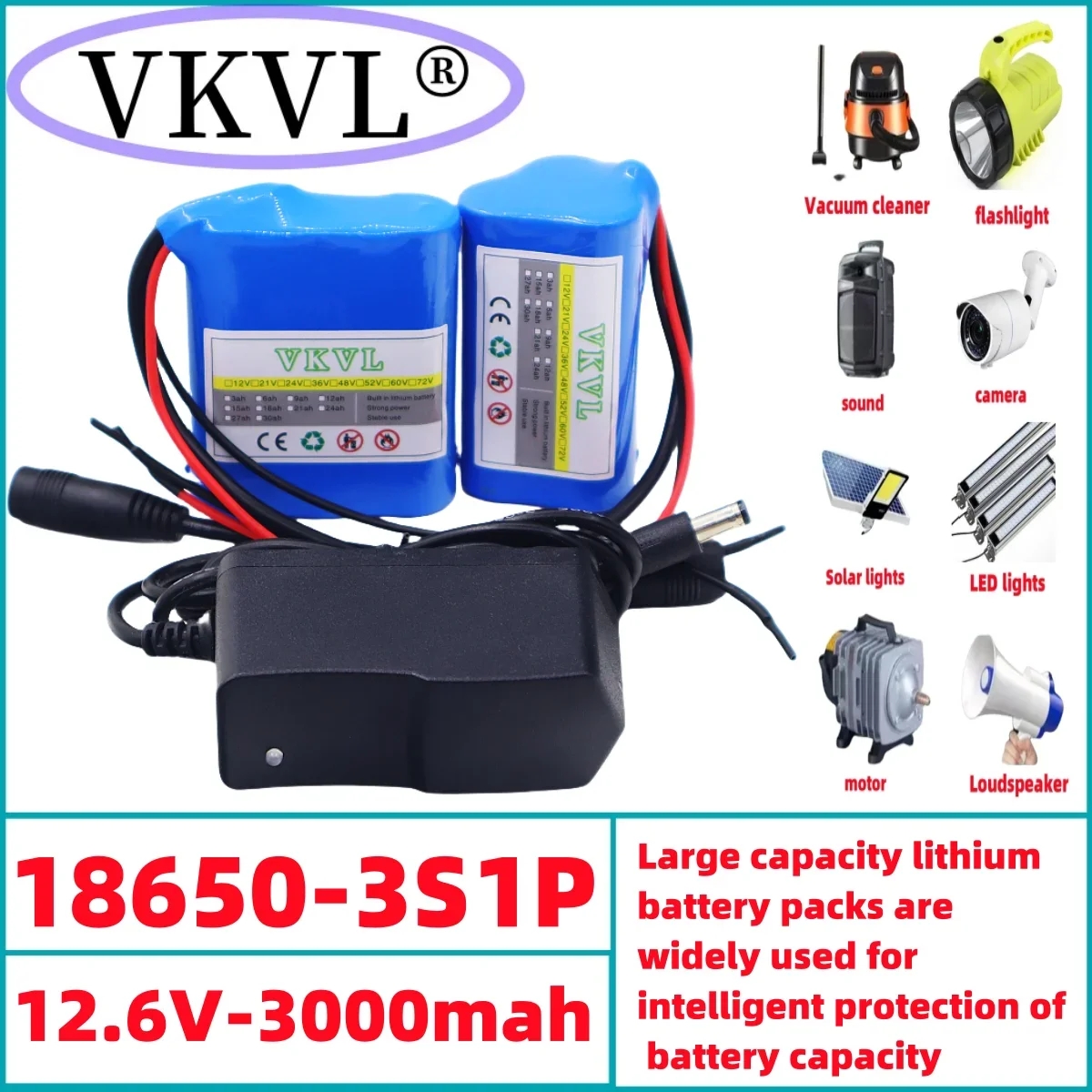 3S1P lithium-ion battery pack, 12V, 3000mAh+5A charger, 3S1P battery protection board, 100% original rechargeable battery 18650
3S1P lithium-ion battery pack, 12V, 3000mAh+5A charger, 3S1P battery protection board, 100% original rechargeable battery 18650