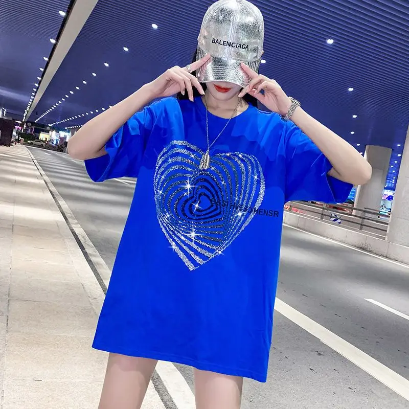 Women's Clothing Korean Loose Pullovers Fashion Heart-shaped Diamonds Commute 2024 Summer Casual Round Neck Short Sleeve T-shirt
Women's Clothing Korean Loose Pullovers Fashion Heart-shaped Diamonds Commute 2024 Summer Casual Round Neck Short Sleeve T-shirt