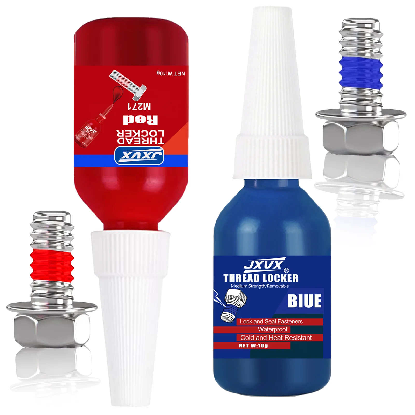 10-Pack of Anaerobic Sealing Adhesive, Removable Anti-Slip Threadlocker - Blue 243 (Medium Strength), Red 271 (High Strength)
10-Pack of Anaerobic Sealing Adhesive, Removable Anti-Slip Threadlocker - Blue 243 (Medium Strength), Red 271 (High Strength)
