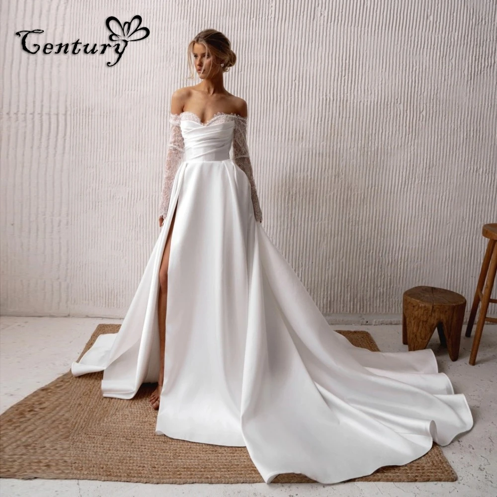 Off the Shoulder Wedding Dress Long Sleeve Sweetheart Lace Satin Bridal Gowns Women Civil Bride Dresses Customized
Off the Shoulder Wedding Dress Long Sleeve Sweetheart Lace Satin Bridal Gowns Women Civil Bride Dresses Customized