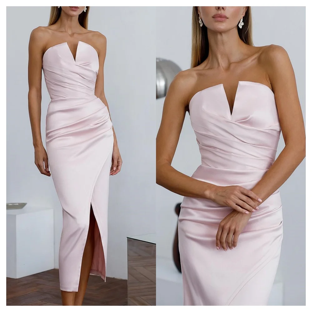 Customized Graceful Satin Evening Dress Temperament Straight Strapless Sleeveless Party Dress Fashion Tea Length Celebrity Gown
Customized Graceful Satin Evening Dress Temperament Straight Strapless Sleeveless Party Dress Fashion Tea Length Celebrity Gown