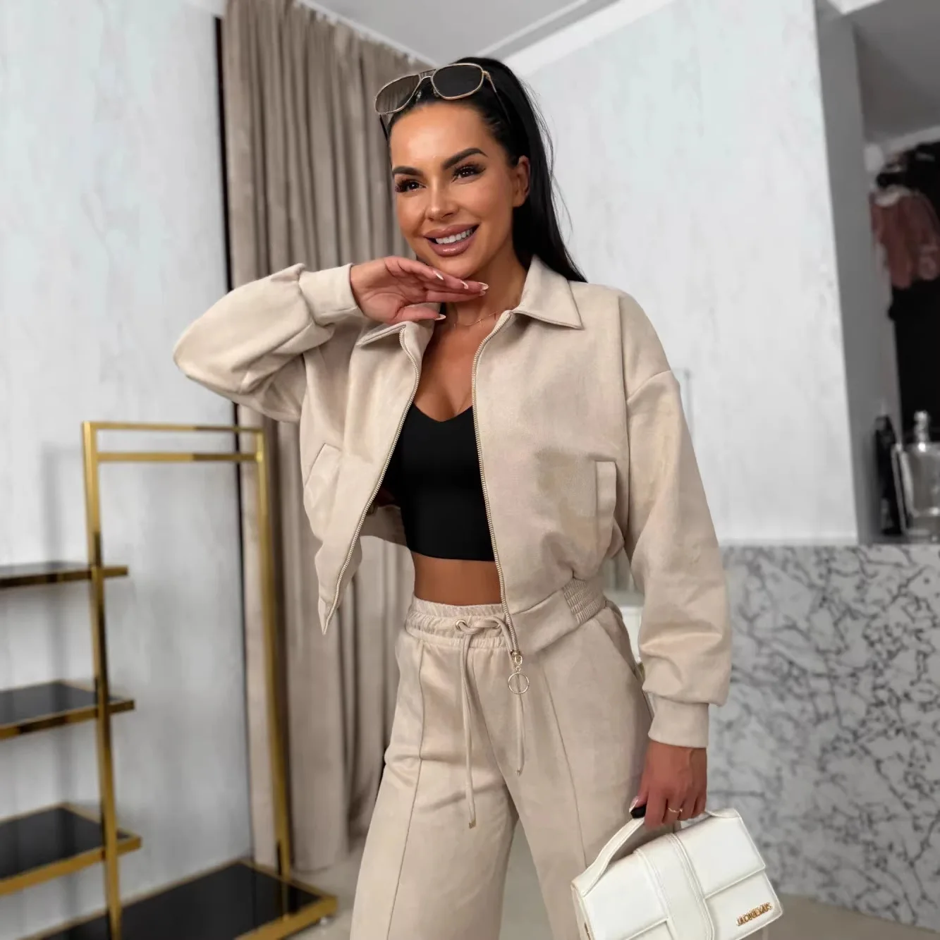Fashion Solid Color Zipper Cardigan Women's Sweater Casual Suit Elastic Straight Pants Two-piece Set Women
Fashion Solid Color Zipper Cardigan Women's Sweater Casual Suit Elastic Straight Pants Two-piece Set Women