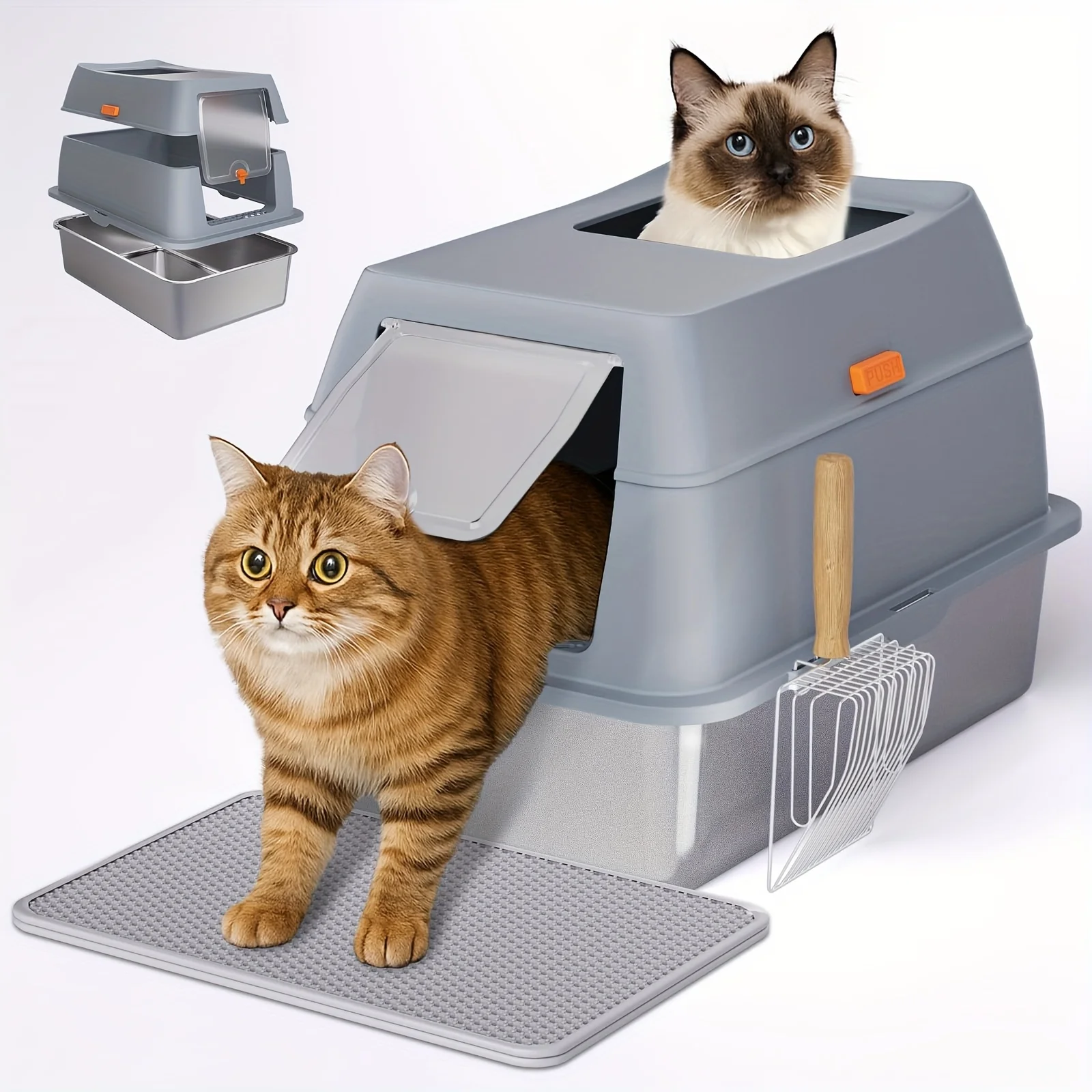 Stainless Steel Litter Box With Lid, 8" Deep Pan, Extra Large Litter Box For Big Cats, Anti-Leakage, Odor Free, Front & Top Dual Entry, Includes Litter Mat & Metal Scoop
Stainless Steel Litter Box With Lid, 8" Deep Pan, Extra Large Litter Box For Big Cats, Anti-Leakage, Odor Free, Front & Top Dual Entry, Includes Litter Mat & Metal Scoop