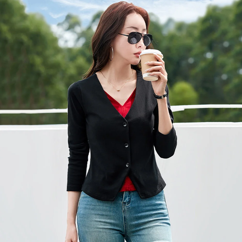 New Women Patchwork V-Neck T-shirt Spring Autumn Fashion Contrast Color Fake Two pieces Long Sleeve Tees Casual Slim T-shirt 
New Women Patchwork V-Neck T-shirt Spring Autumn Fashion Contrast Color Fake Two pieces Long Sleeve Tees Casual Slim T-shirt
