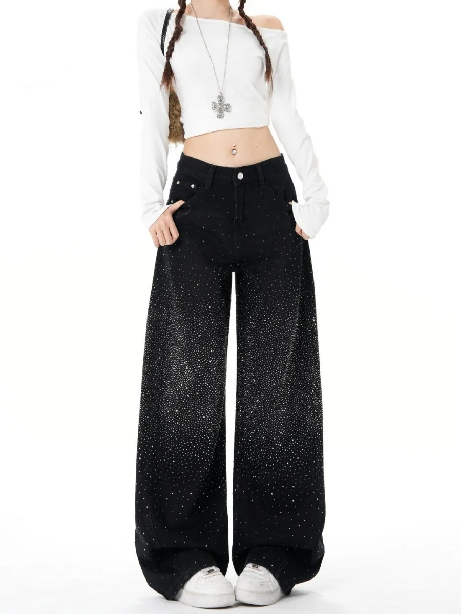 Tianxing Rhinestone Splicing Jeans Women's Loose Straight Leg Floor-Length Pants Fashionable Black Spring New Arrival
Tianxing Rhinestone Splicing Jeans Women's Loose Straight Leg Floor-Length Pants Fashionable Black Spring New Arrival
