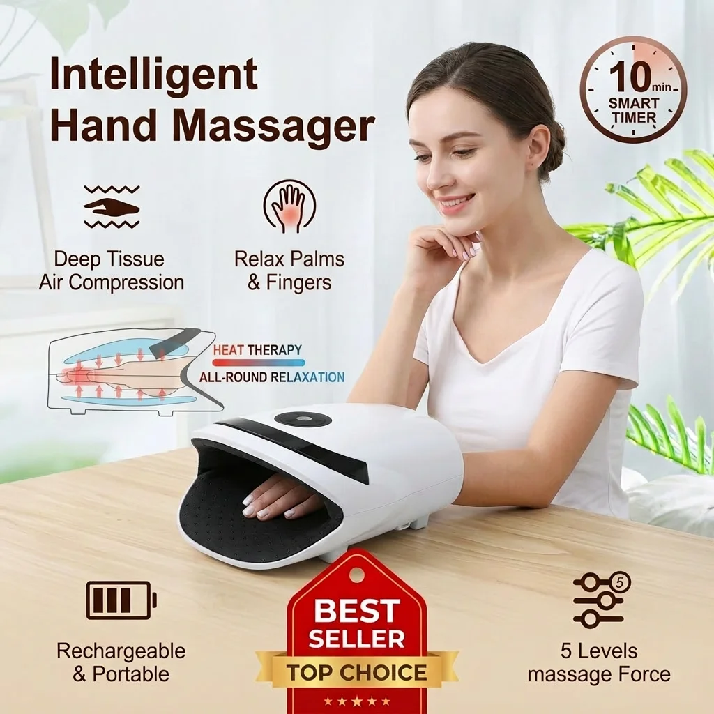 Hand Massager with Heat and Compression, 5 Modes Cordless Graphene Warm Vibration Tool, USB Rechargeable for Office Home
Hand Massager with Heat and Compression, 5 Modes Cordless Graphene Warm Vibration Tool, USB Rechargeable for Office Home