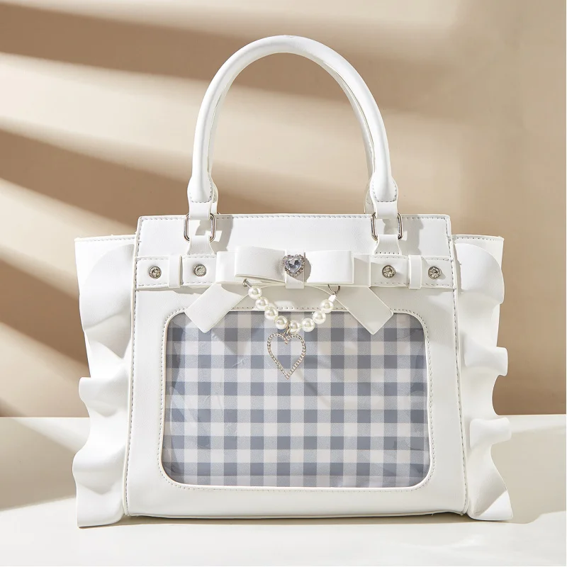 Cute Japanese heart-shaped printed handbag with lace and pearl details, women's crossbody bag with small capacity
Cute Japanese heart-shaped printed handbag with lace and pearl details, women's crossbody bag with small capacity