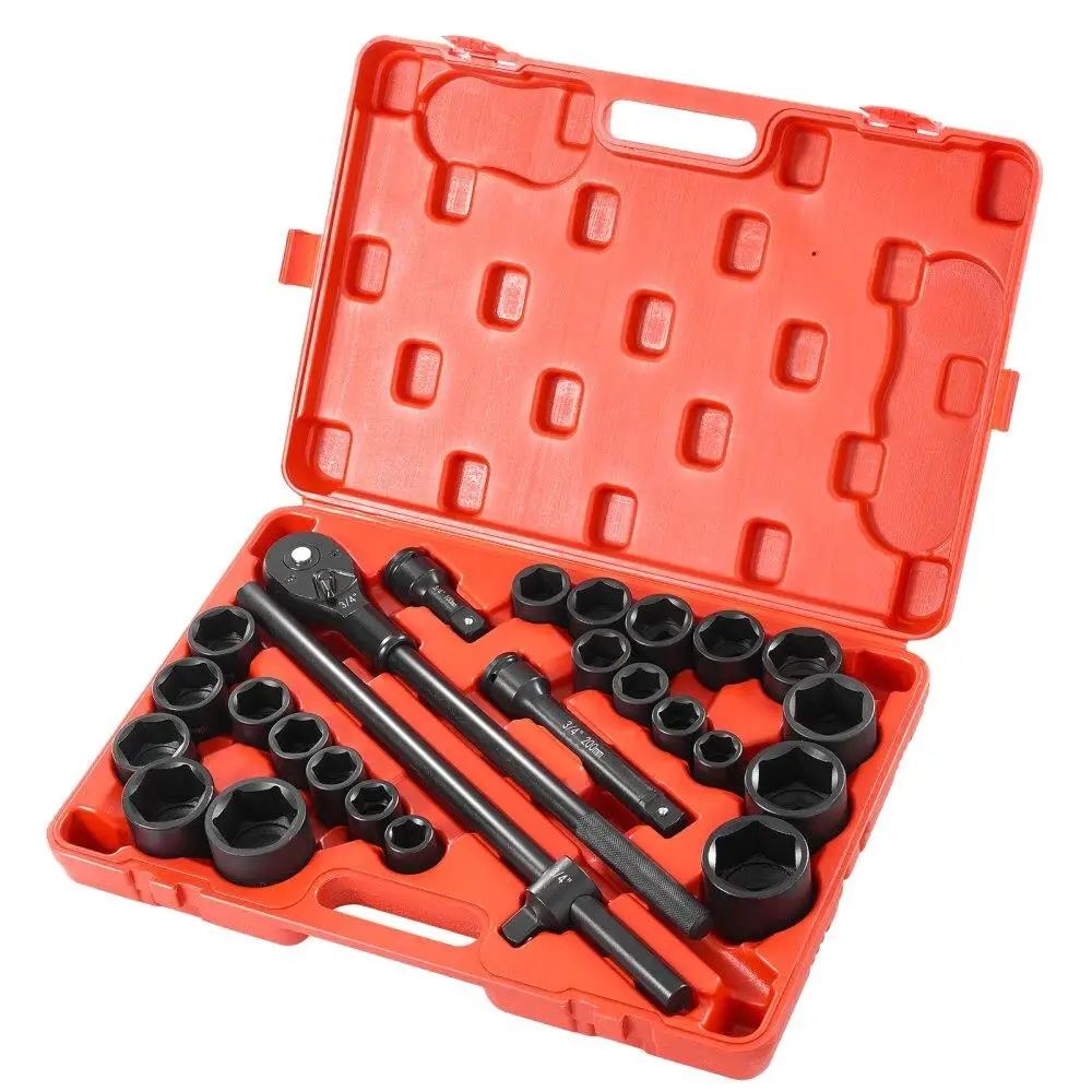 27 Piece Impact Socket Set 3/4 Inch Drive SAE Metric 7/8 to 2 Inch and 22 to 50 mm Heavy Duty Tool Kit
27 Piece Impact Socket Set 3/4 Inch Drive SAE Metric 7/8 to 2 Inch and 22 to 50 mm Heavy Duty Tool Kit