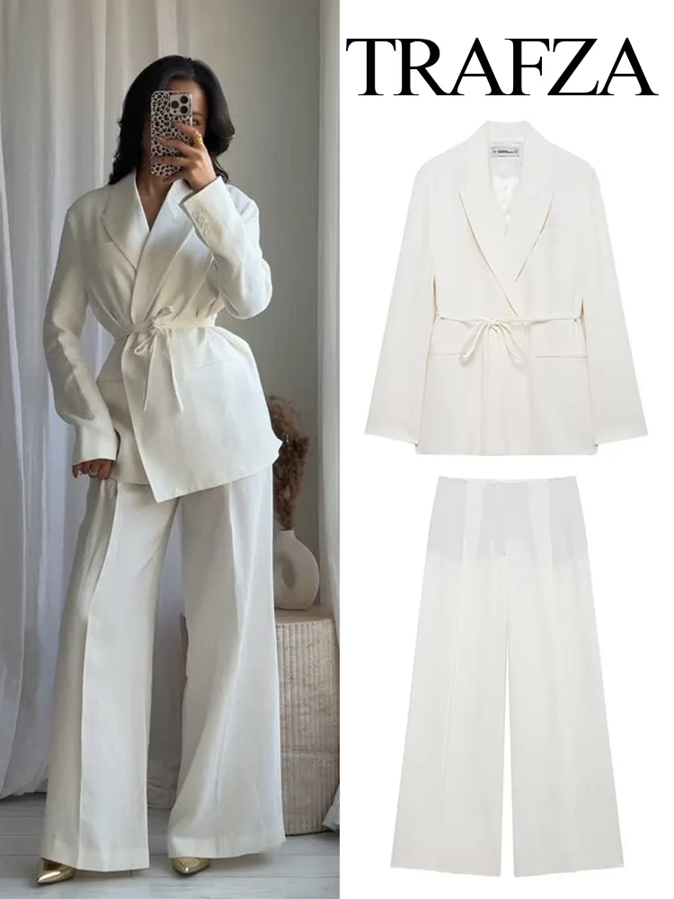 TRAFZA Women New Fashion Sets White Turn-Down Collar Long Sleeves Lace-Up Blazers+High Waist Zipper Long Pants Women Suits
TRAFZA Women New Fashion Sets White Turn-Down Collar Long Sleeves Lace-Up Blazers+High Waist Zipper Long Pants Women Suits