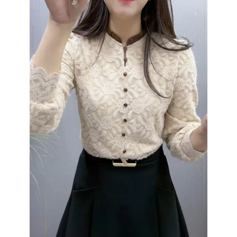 Fashionable Autumn and Winter Long-sleeved Warm Lace Shirt for Women's New Style Plush Thickened Versatile Top Trendy
Fashionable Autumn and Winter Long-sleeved Warm Lace Shirt for Women's New Style Plush Thickened Versatile Top Trendy