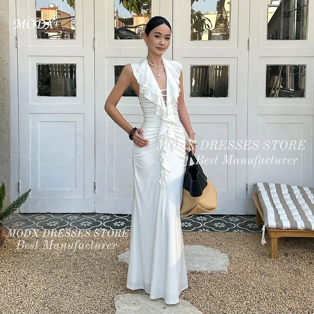 MODX New Elegant V-Neck Ruffled Ivory Korean Evening Dresses Customized Sleeveless Women Mermaid Party Dress Formal Celebrity Go
MODX New Elegant V-Neck Ruffled Ivory Korean Evening Dresses Customized Sleeveless Women Mermaid Party Dress Formal Celebrity Go