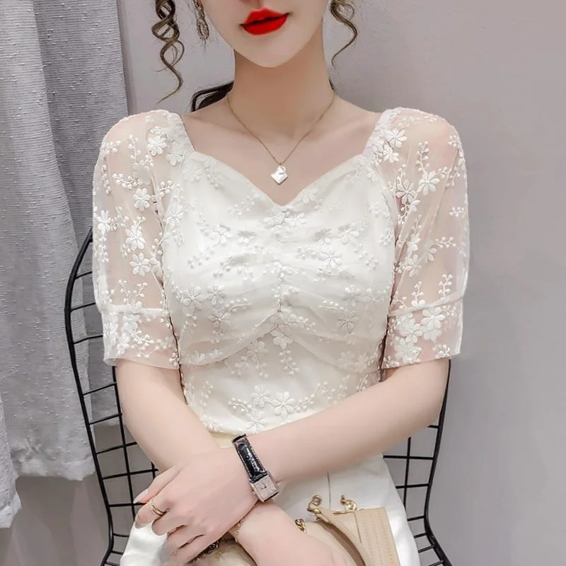 Cleanfit Embroidered Lace Shirt Women's Summer New Style Slim Short Bubble Sleeve One Shoulder Fashion Short Sleeve Chiffon Top
Cleanfit Embroidered Lace Shirt Women's Summer New Style Slim Short Bubble Sleeve One Shoulder Fashion Short Sleeve Chiffon Top