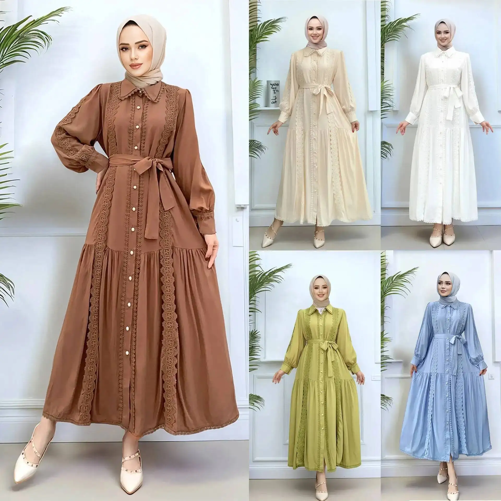 M328#6-color Turkish Dress For Women, New Style With A Turn-down Collar, Lace Patchwork, Waist-cinching, Long Skirt With A Large
M328#6-color Turkish Dress For Women, New Style With A Turn-down Collar, Lace Patchwork, Waist-cinching, Long Skirt With A Large