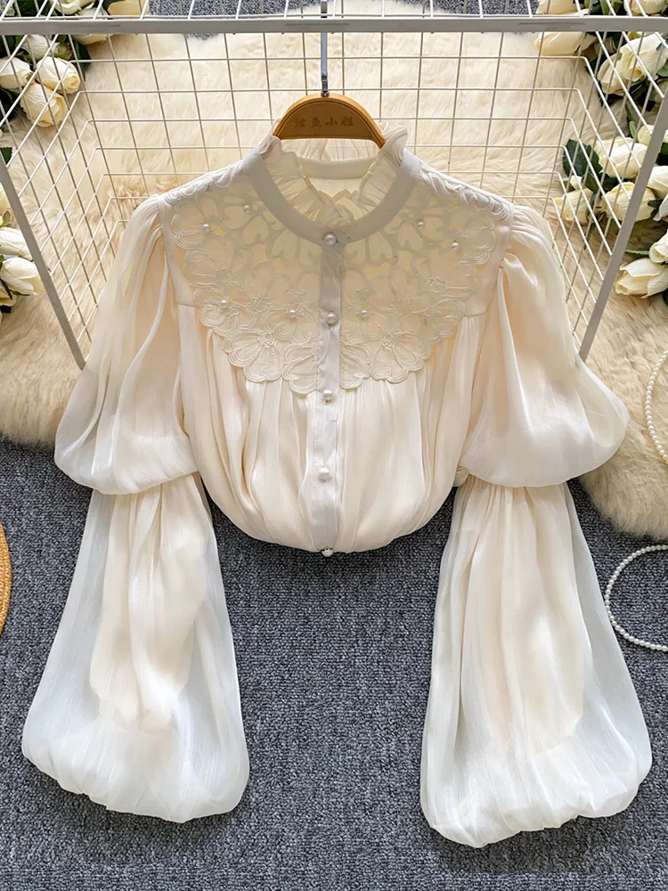 Весенне-осенняя французская блузка с кружевными рукавами-фонариками, женская новая модная шелковая шифоновая блузка для офиса W109
Весенне-осенняя французская блузка с кружевными рукавами-фонариками, женская новая модная шелковая шифоновая блузка для офиса W109