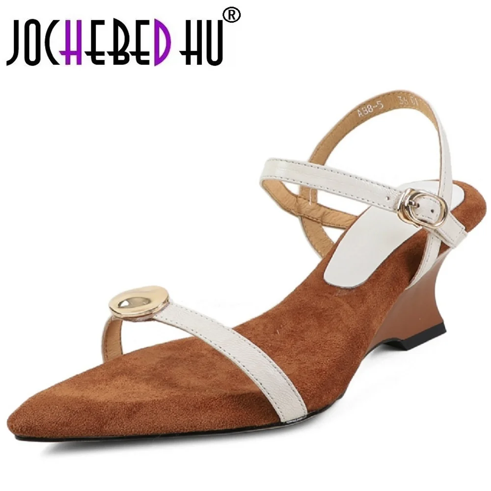 【JOCHEBED HU】Summer Women Handmade Genuine Leather Buckle Pointy Toe Open Toe Ladies Leisure Sandals Wedges High Heels 34-40
【JOCHEBED HU】Summer Women Handmade Genuine Leather Buckle Pointy Toe Open Toe Ladies Leisure Sandals Wedges High Heels 34-40