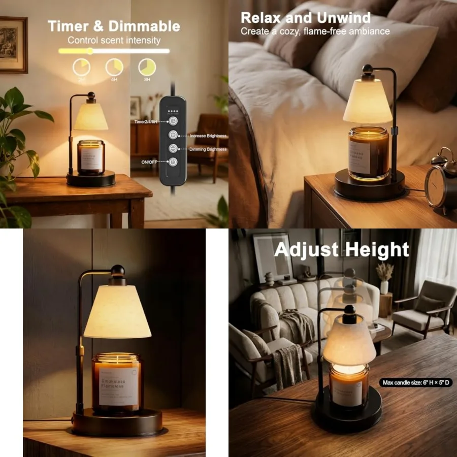 Candle Warmer Lamp with Timer, Dimmable, Adjustable Height, Modern Farmhouse Linen Shade, Black Candle Warming Lamp for Up to 6
Candle Warmer Lamp with Timer, Dimmable, Adjustable Height, Modern Farmhouse Linen Shade, Black Candle Warming Lamp for Up to 6