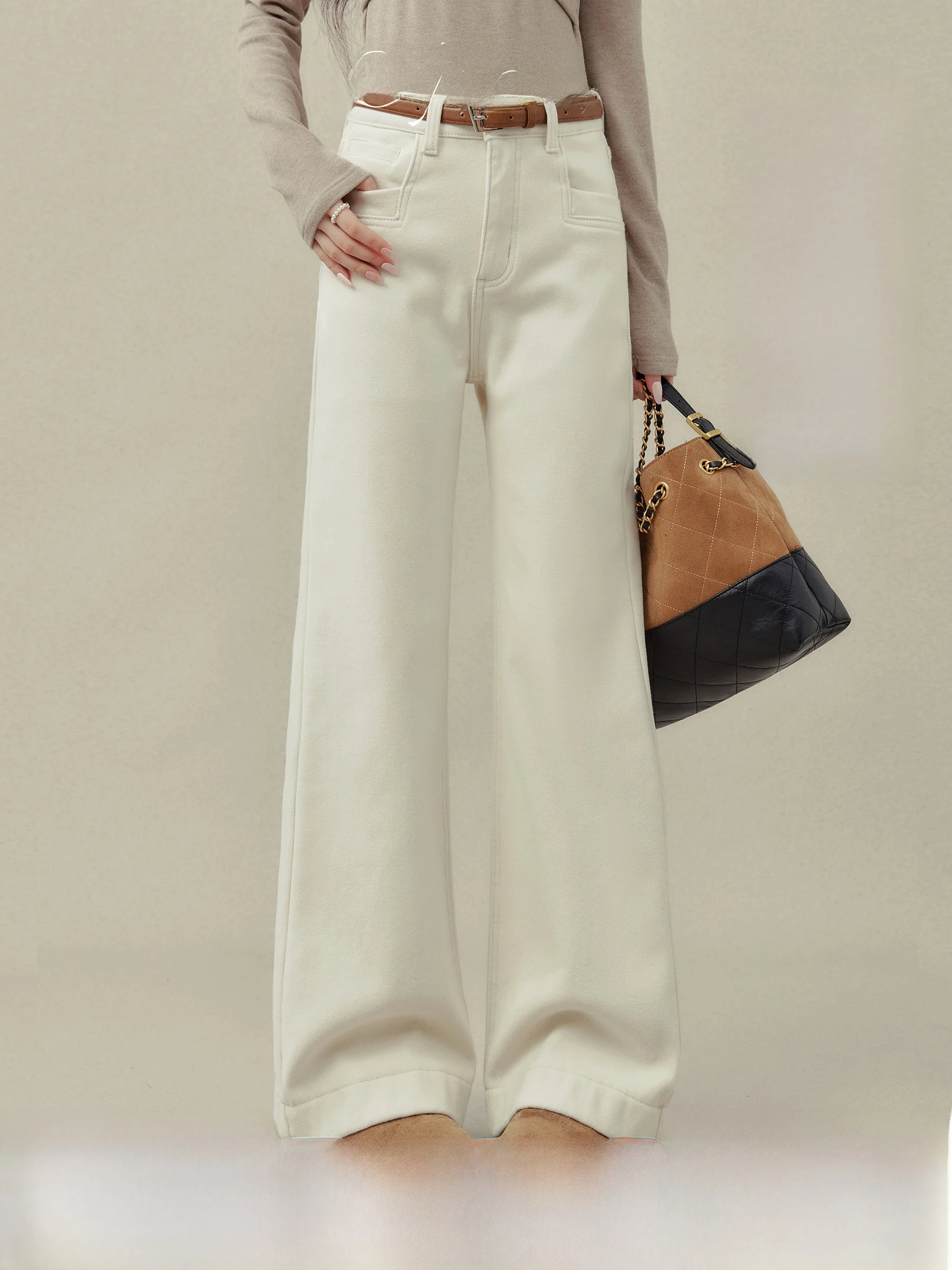 High Waist Flared Straight Leg Jeans Women's Autumn Winter Warm Casual Wide Leg Floor Length Pants Light Beige Color
High Waist Flared Straight Leg Jeans Women's Autumn Winter Warm Casual Wide Leg Floor Length Pants Light Beige Color