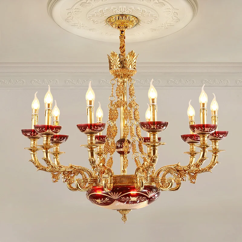 French Design Villa Brass Chandelier European Dinning Room Bedroom Home Decor Red Glass Copper Pendant Light
French Design Villa Brass Chandelier European Dinning Room Bedroom Home Decor Red Glass Copper Pendant Light