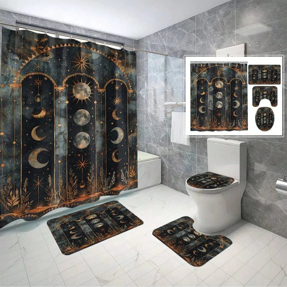 4pcs Set Vintage Printed Shower Curtain, Toilet Seat Cover, U-Shape Rug, Waterproof Bath Tub Curtain, Bathroom Accessories
4pcs Set Vintage Printed Shower Curtain, Toilet Seat Cover, U-Shape Rug, Waterproof Bath Tub Curtain, Bathroom Accessories