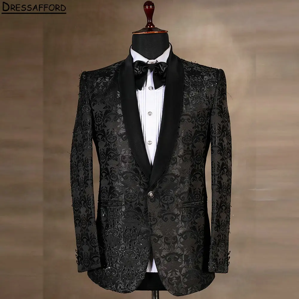 Black Jacquard Men Business Formal Occasion Tuxedos Grooms Wedding Party Prom Male Suit 2 Piece Set Blazer Pants
Black Jacquard Men Business Formal Occasion Tuxedos Grooms Wedding Party Prom Male Suit 2 Piece Set Blazer Pants