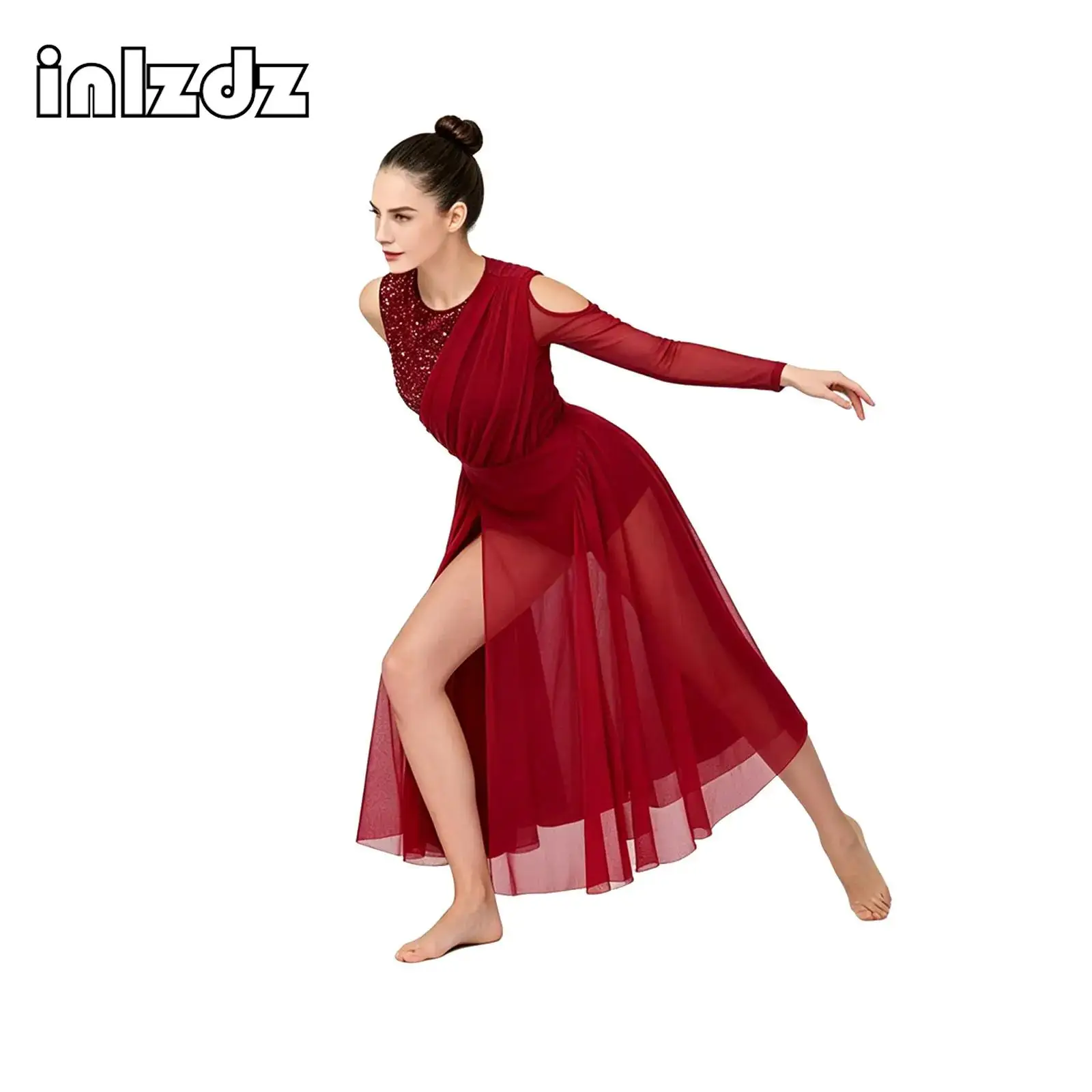 Women's Sequined Ballet Lyrical Tango Latin Dance Dress Asymmetrical Sleeve Split Mesh Leotard Dress Contemporary Dance Costume
Women's Sequined Ballet Lyrical Tango Latin Dance Dress Asymmetrical Sleeve Split Mesh Leotard Dress Contemporary Dance Costume
