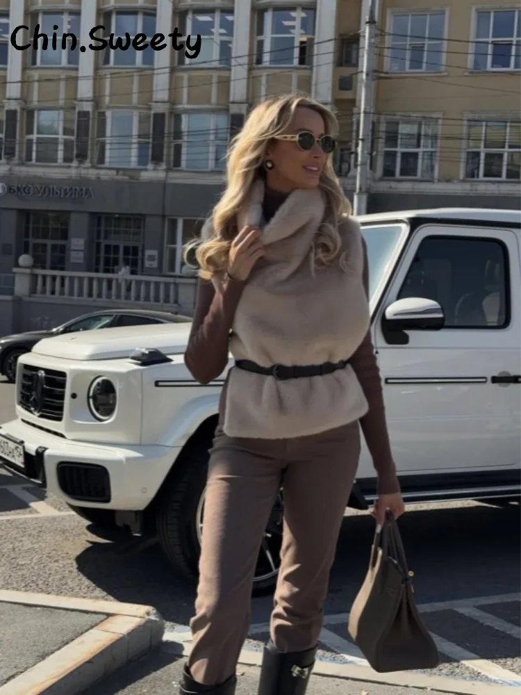 Роскошные женские водолазки, пушистые жилеты, однотонные свободные женские жилеты без рукавов, осень-зима 2021, женские уличные топы на бретелях 
Роскошные женские водолазки, пушистые жилеты, однотонные свободные женские жилеты без рукавов, осень-зима 2021, женские уличные топы на бретелях