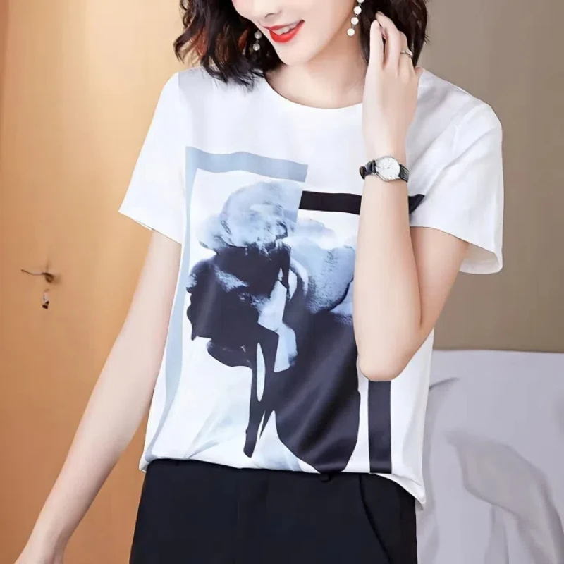 Fashion White Short Sleeve T-shirt for Women's New Summer Solid Loose Printing All-match Trend Tops Tees Elegant Vintage Clothes
Fashion White Short Sleeve T-shirt for Women's New Summer Solid Loose Printing All-match Trend Tops Tees Elegant Vintage Clothes