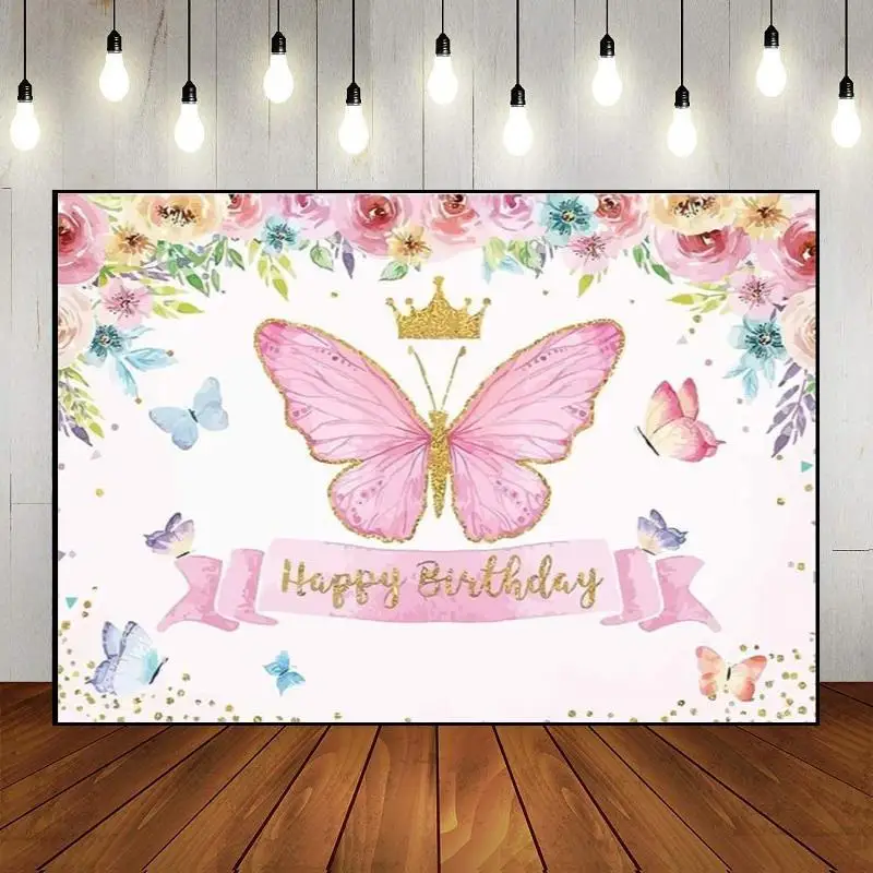 Photo Butterfly Happy Birthday Photography Backdrop Floral Gold Spots Purple and Pink Party Wall Decoration Baby Shower Custom
Photo Butterfly Happy Birthday Photography Backdrop Floral Gold Spots Purple and Pink Party Wall Decoration Baby Shower Custom