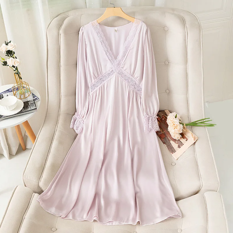 Lace Satin Patchwork Nightgown Women Long Sleeve Sleepwear Intimate Lingerie Summer New Casual Nightdress Home Clothing
Lace Satin Patchwork Nightgown Women Long Sleeve Sleepwear Intimate Lingerie Summer New Casual Nightdress Home Clothing