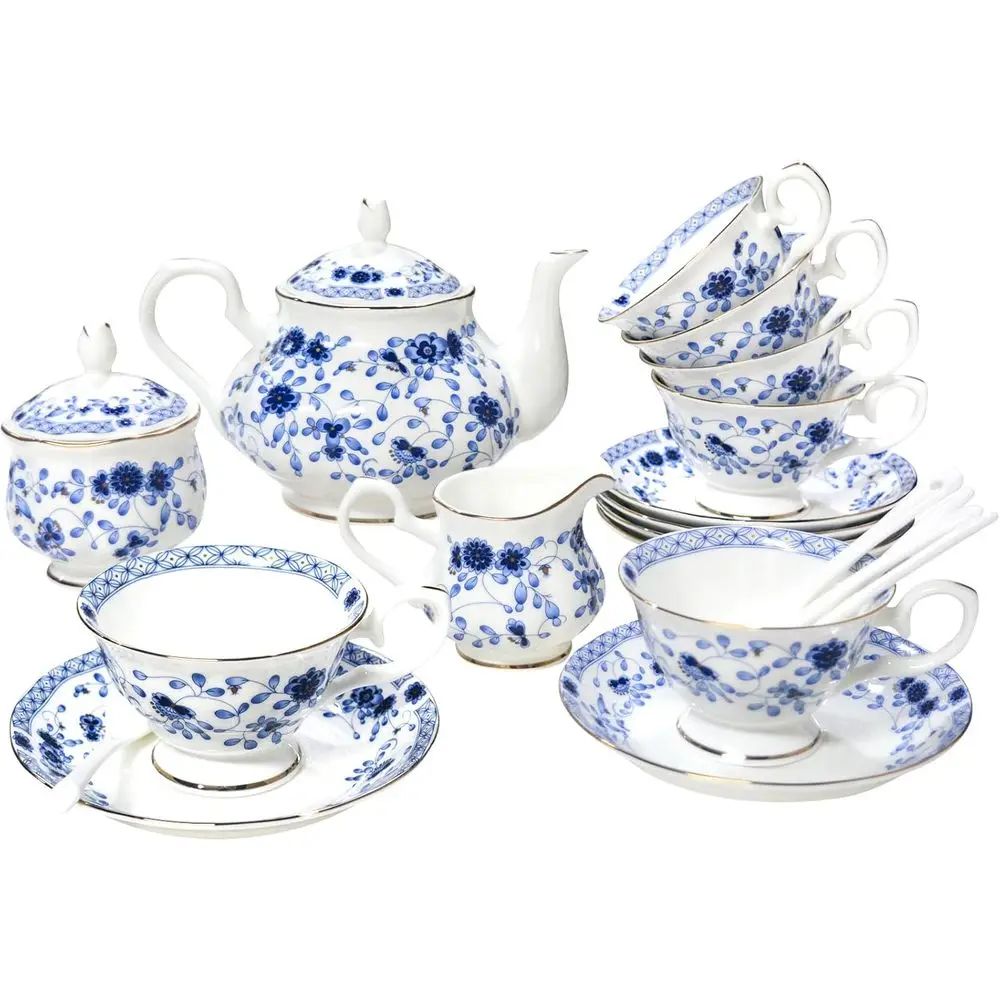 Bone China Tea Set, 21-Pieces Porcelain Tea Set or Adults, Tea Cups And Saucers or 6, with Teapot, Spoons, Sugar Bowl, Creamer P
Bone China Tea Set, 21-Pieces Porcelain Tea Set or Adults, Tea Cups And Saucers or 6, with Teapot, Spoons, Sugar Bowl, Creamer P