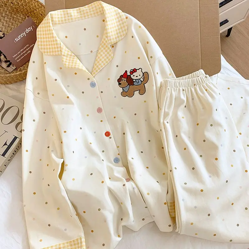 Sanrio Hello Kitty, женские хлопковые пижамы, комплекты из 2 предметов, кавайная студенческая одежда для сна с героями мультфильмов, брюки с длинными рукавами, одежда для сна, домашняя одежда
Sanrio Hello Kitty, женские хлопковые пижамы, комплекты из 2 предметов, кавайная студенческая одежда для сна с героями мультфильмов, брюки с длинными рукавами, одежда для сна, домашняя одежда