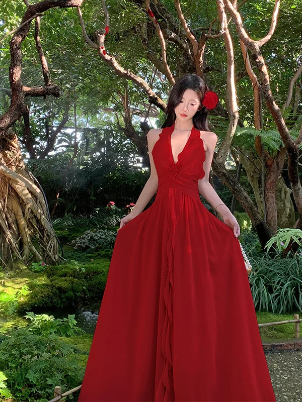 Elegant Red Backless Sundress Vintage Neck Hanging Long Skirt for Beach Vacation Photography Travel Atmosphere Sensation Chif...
Elegant Red Backless Sundress Vintage Neck Hanging Long Skirt for Beach Vacation Photography Travel Atmosphere Sensation Chif...