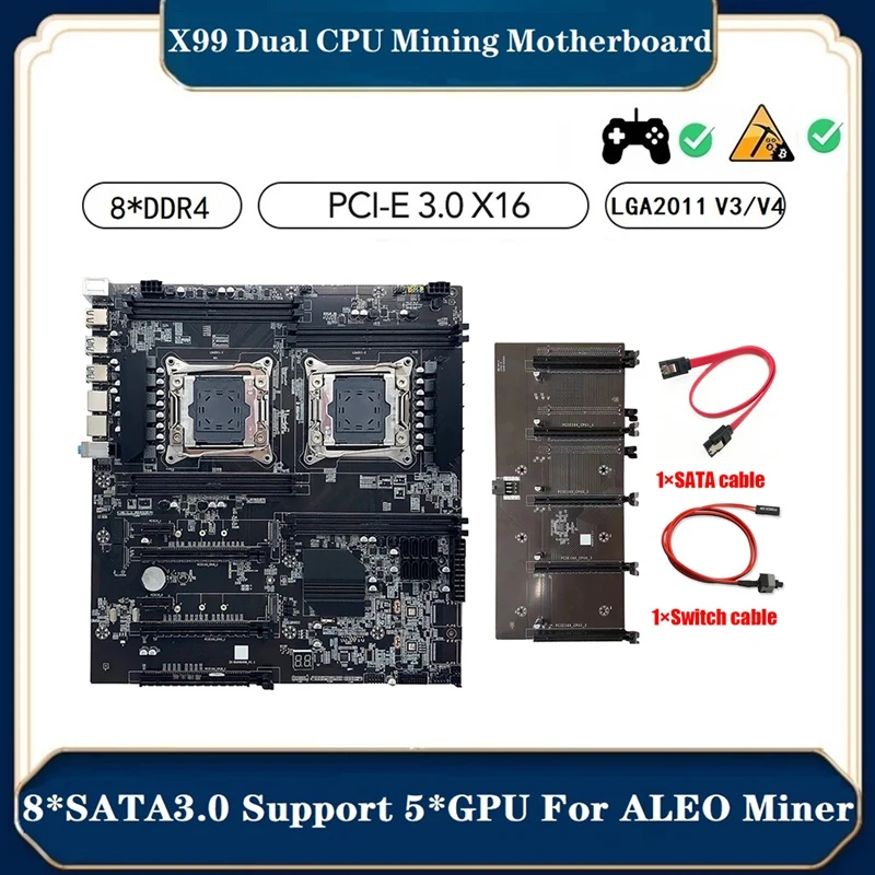 X99 CPU Motherboard ALEO Mining Motherboard +Switch Cable+SATA Cable Support 5 GPU LGA2011 V3/V4 8XDDR4 RAM Slot PCIE16X SATA3.0
X99 CPU Motherboard ALEO Mining Motherboard +Switch Cable+SATA Cable Support 5 GPU LGA2011 V3/V4 8XDDR4 RAM Slot PCIE16X SATA3.0