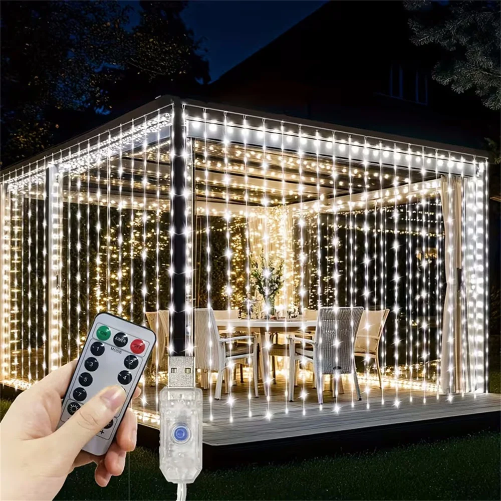LED Fairy String Curtain Lights 8 Mode Remote USB Festoon Christmas Decoration for Home Bedroom Holiday Wedding New Year Lamp
LED Fairy String Curtain Lights 8 Mode Remote USB Festoon Christmas Decoration for Home Bedroom Holiday Wedding New Year Lamp