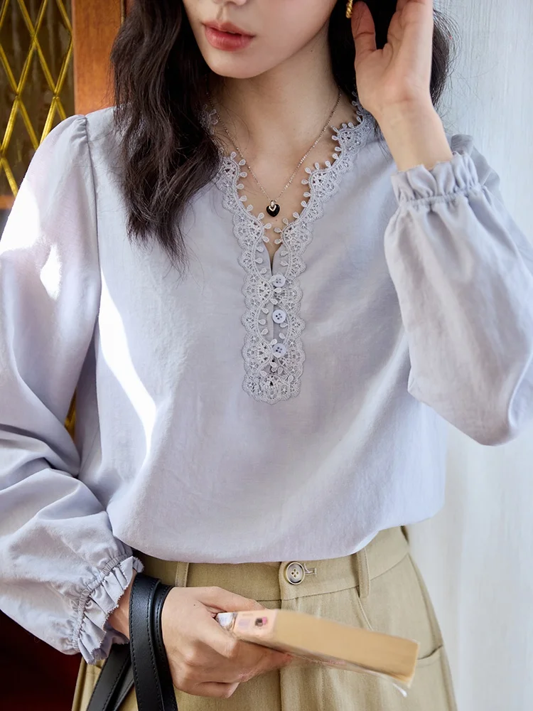 Moriirose Blue V-Neck Ruffle Design Silk Cuff Shirt Women Spring Elegance Pullover Top French Style Loose Fit Breathable
Moriirose Blue V-Neck Ruffle Design Silk Cuff Shirt Women Spring Elegance Pullover Top French Style Loose Fit Breathable