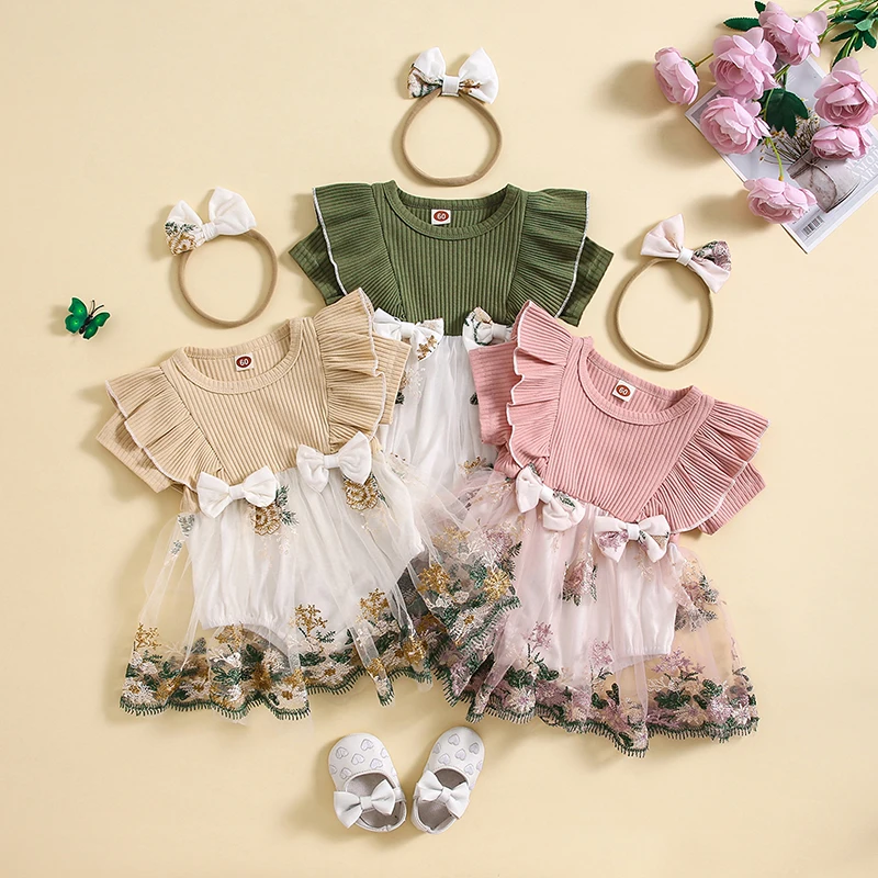 Baby Girls 2Pcs Summer Outfits Short Sleeve Floral Embroidery Skirt Hem Romper + Headband Set Newborn Clothes
Baby Girls 2Pcs Summer Outfits Short Sleeve Floral Embroidery Skirt Hem Romper + Headband Set Newborn Clothes