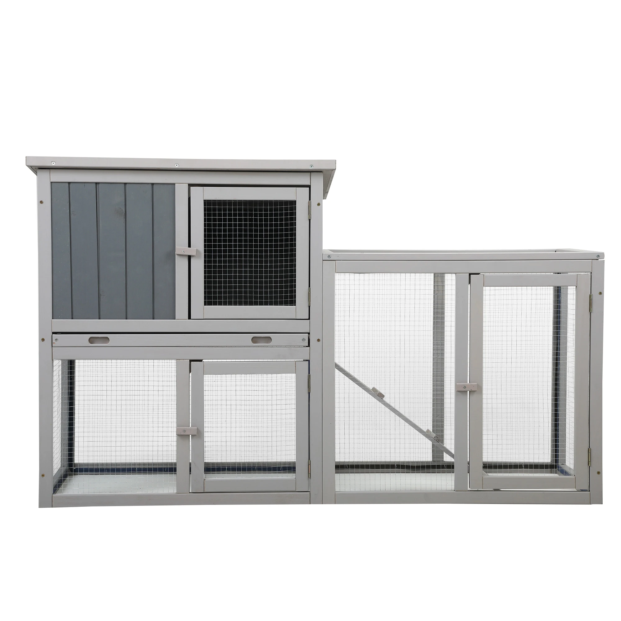 Wooden Rabbit Hutch Chicken Coop with 1 Removable Tray and 3 Lockable Doors for Indoor and Outdoor Use, Gray+White
Wooden Rabbit Hutch Chicken Coop with 1 Removable Tray and 3 Lockable Doors for Indoor and Outdoor Use, Gray+White
