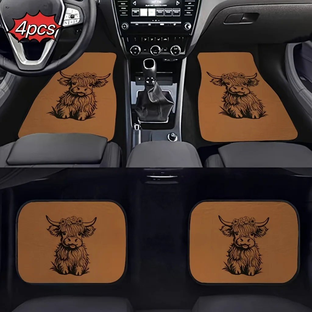 4pcs Car Floor Mats With Cute Highland Cow Design - Absorbent, Non-Slip & Washable - Stylish Interior Protection For Cars, Truck
4pcs Car Floor Mats With Cute Highland Cow Design - Absorbent, Non-Slip & Washable - Stylish Interior Protection For Cars, Truck