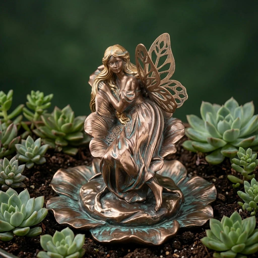 Resin Flower Fairy Garden Ornament Copper Colored Decor for Outdoor Lawn and Garden
Resin Flower Fairy Garden Ornament Copper Colored Decor for Outdoor Lawn and Garden